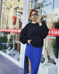 Üç İplik Siyah Oversize Kadın Sweatshırt