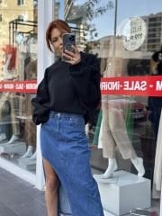 Üç İplik Siyah Oversize Kadın Sweatshırt