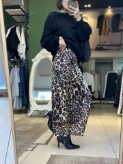 Leopar Desen Maxi Boy Saten Etek