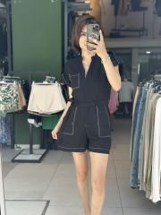 Kot Görünümlü Sortlu Tulum SİYAH - L