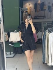 Kot Görünümlü Sortlu Tulum SİYAH - L
