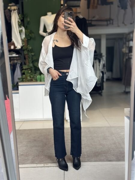 Koyu Yıkama Kesik Paça Jean