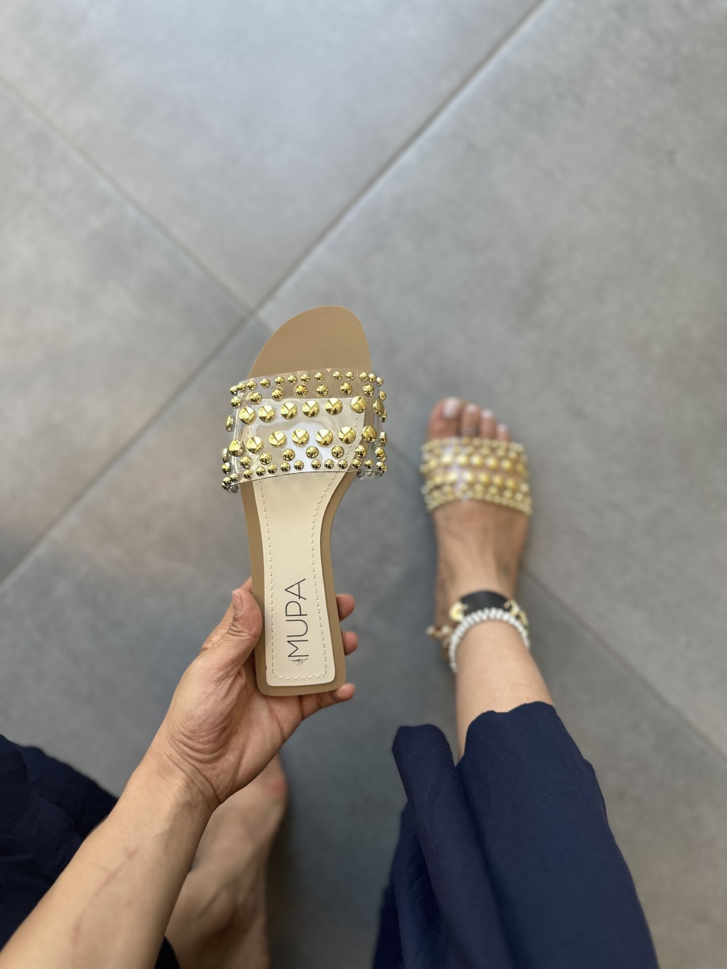 Mupa Seffaf Gold Tasli Terlik