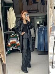 Bornoz Model Yumuşak Deri Trençkot 36