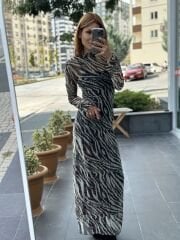 Simli İçi Astarlı İki Parça Tül Elbise