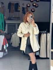 İçi Şardonlu Oversize Deri Gömlek
