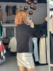 Deri Garnili Siyah Sweatshırt