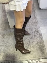 Büzme Detay Topuklu Çizme