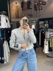 Kisa Çizgili Blazer Ceket