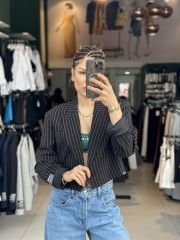 Kisa Çizgili Blazer Ceket