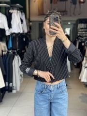 Kisa Çizgili Blazer Ceket