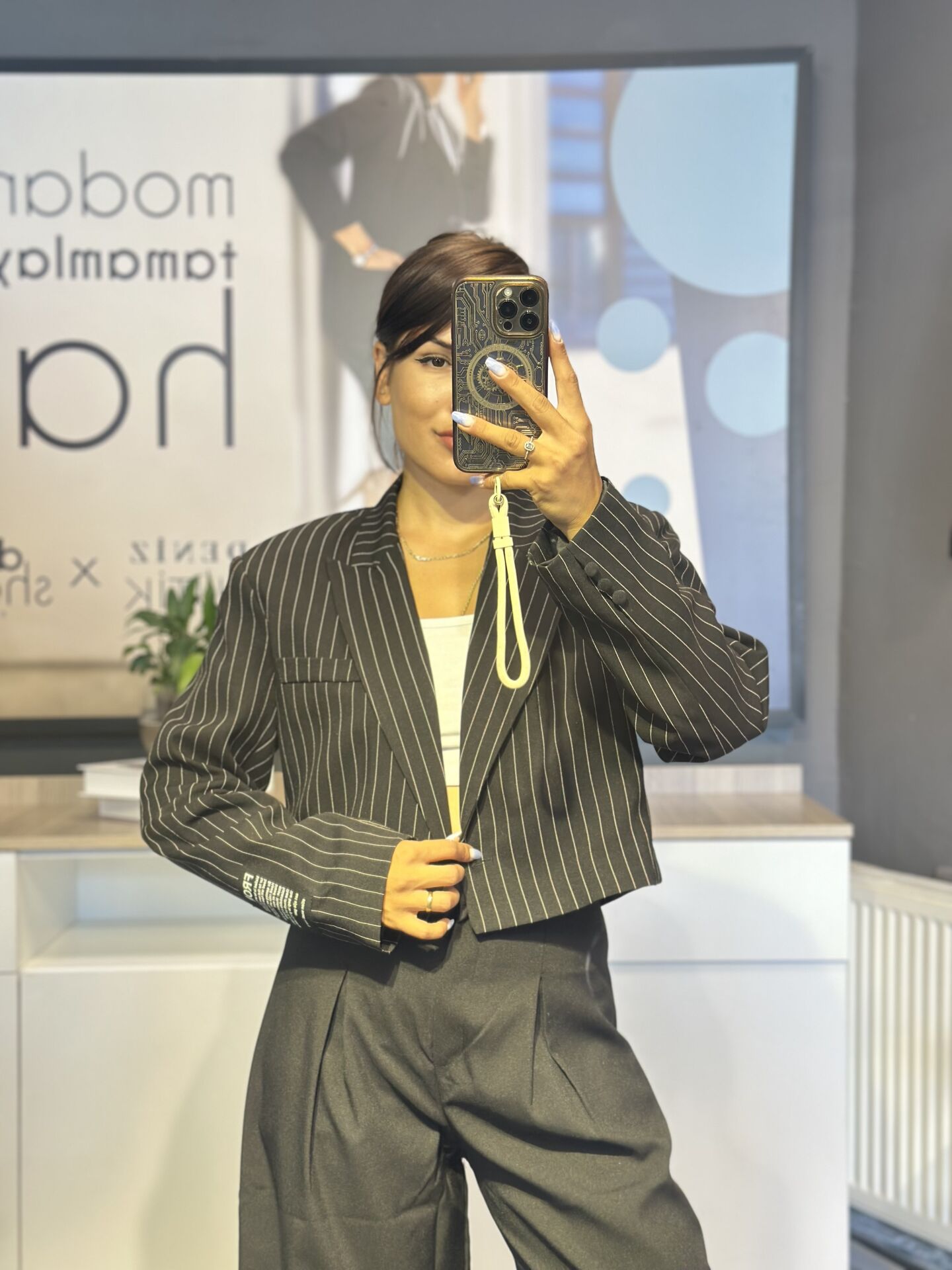Kisa Çizgili Blazer Ceket
