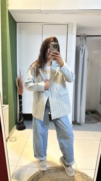 Ince Çizgili Kase Ceket