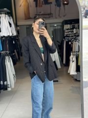 Çizgili Oversize Blazer Ceket