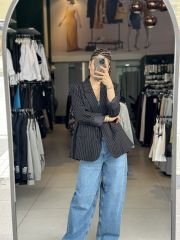 Çizgili Oversize Blazer Ceket