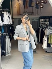 Çizgili Oversize Blazer Ceket