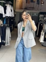 Çizgili Oversize Blazer Ceket