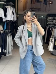 Çizgili Oversize Blazer Ceket