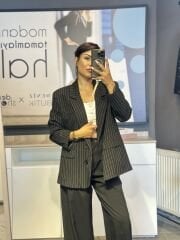 Çizgili Oversize Blazer Ceket
