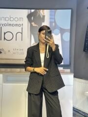 Çizgili Oversize Blazer Ceket