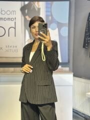 Çizgili Oversize Blazer Ceket