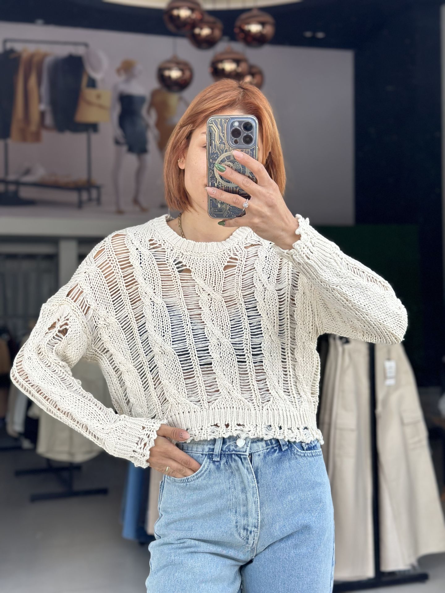 Yırtık Görünümlü Triko Crop Bluz