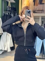 Üç İplik Kısa Fermuarlı Sweatshırt