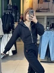 Üç İplik Kısa Fermuarlı Sweatshırt