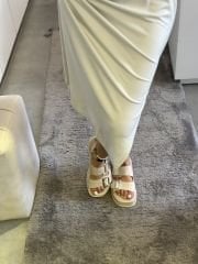 Çift Tokali Kalin Taban Sandalet Beyaz