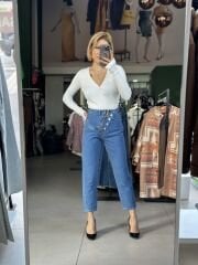 Elit Triko Beyaz  V Yaka Bodysuit