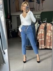 Elit Triko Beyaz  V Yaka Bodysuit