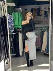 Yırtmaçlı Midi Boy Triko Etek