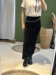 Kadife Fitilli Yirtmaçli Etek