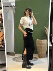 Kadife Fitilli Yirtmaçli Etek