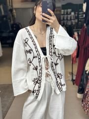 Islemeli Keten Kimono