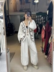Islemeli Keten Kimono