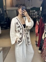 Islemeli Keten Kimono