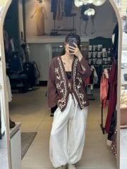 Islemeli Keten Kimono