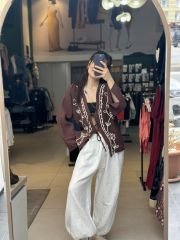 Islemeli Keten Kimono