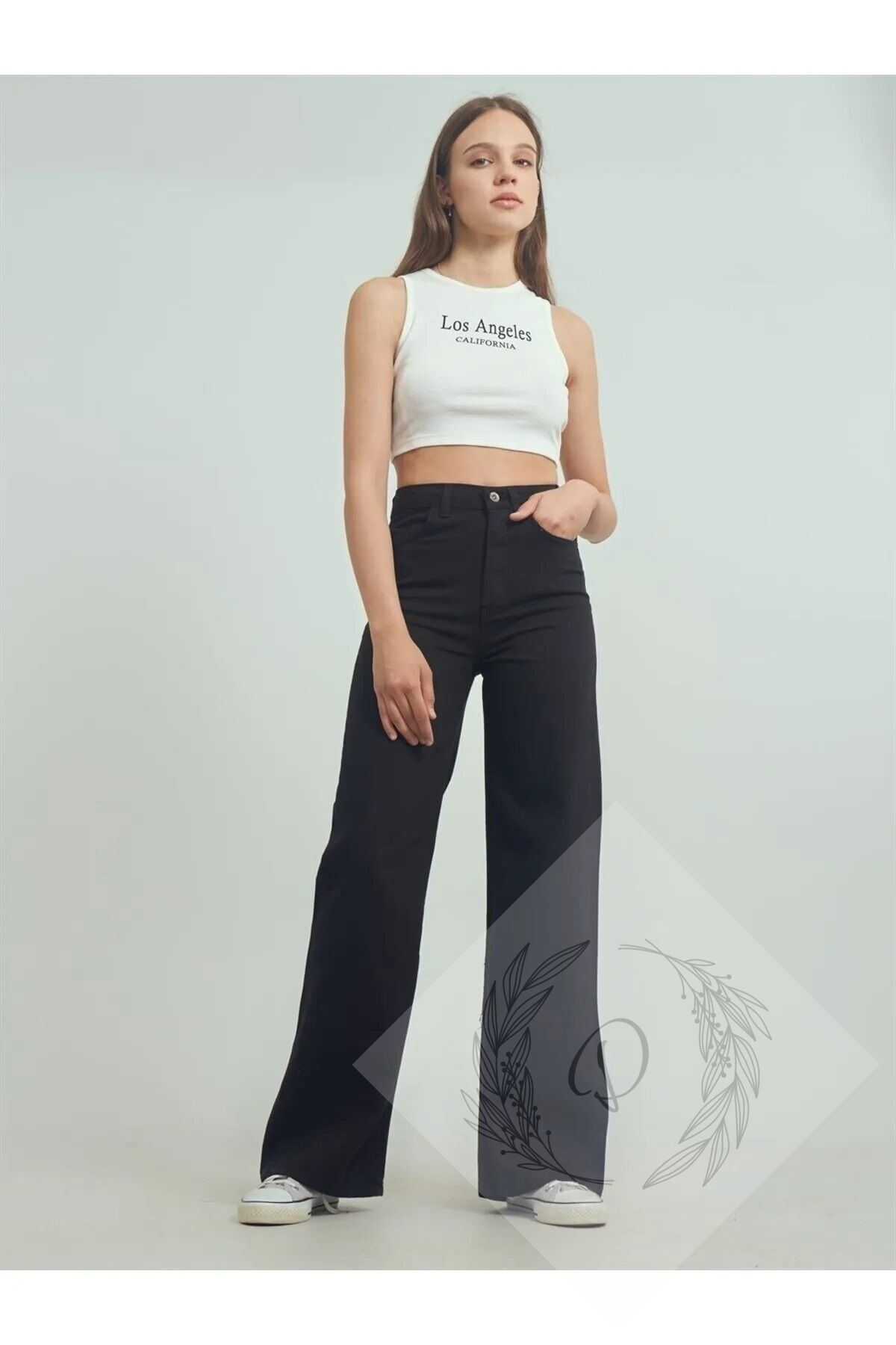 Siyah Palazzo Denim Pantolon