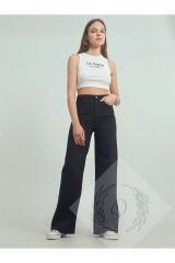 Siyah Palazzo Denim Pantolon