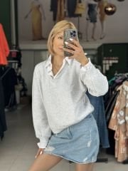 Kendinden Gömlekli Üç İplik Sweatshırt