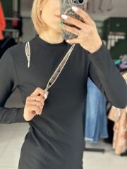 Fermuar Detay Siyah Elbise