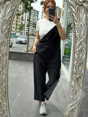 Siyah Oversize Salopet Tulum