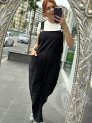 Siyah Oversize Salopet Tulum