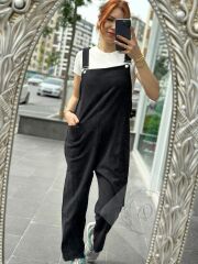 Siyah Oversize Salopet Tulum