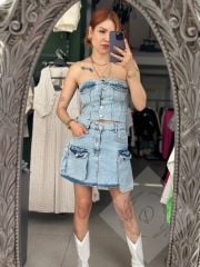 Straplez Denim Büstiyer