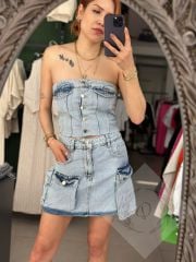 Straplez Denim Büstiyer