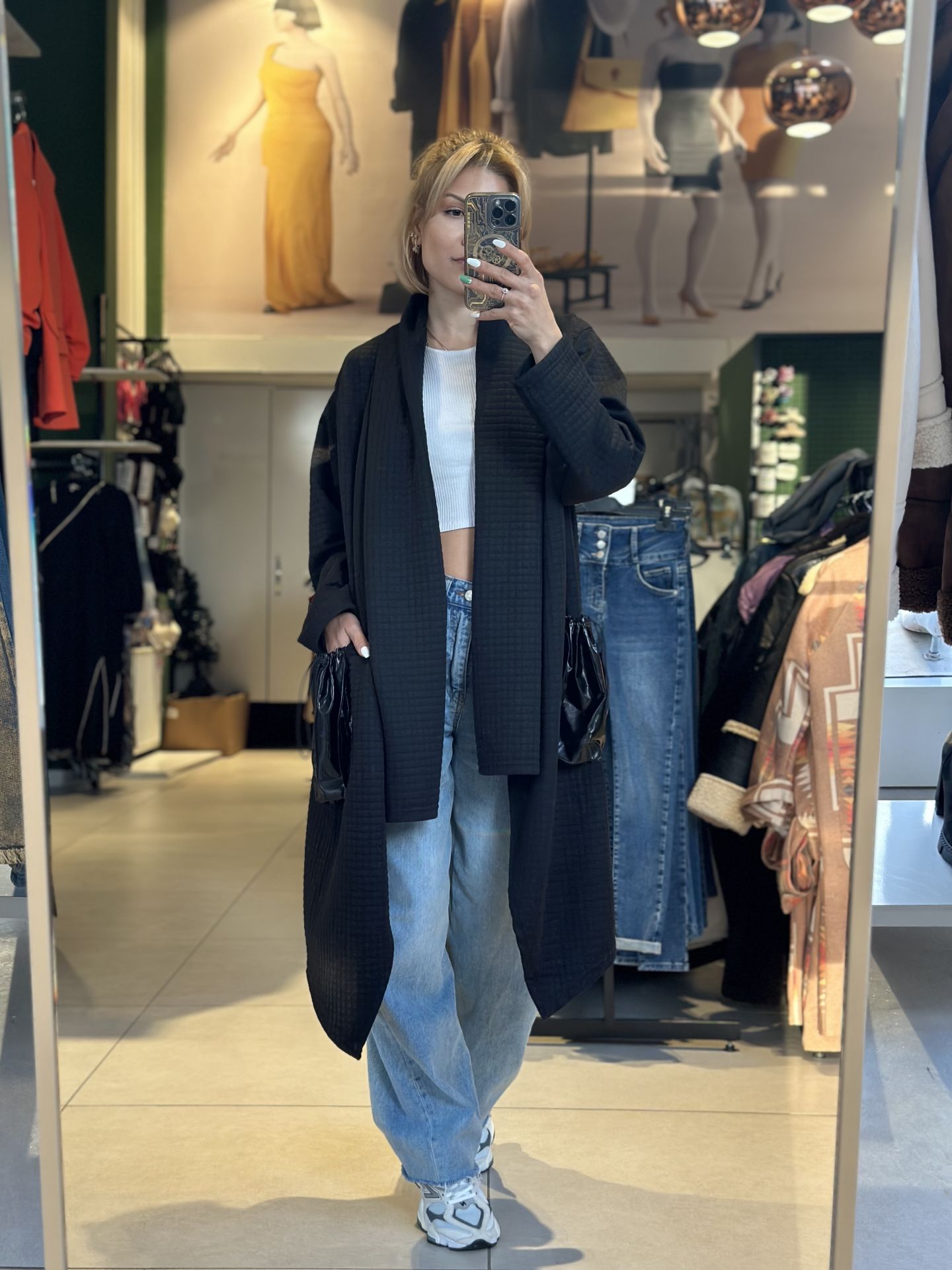 Petek Kumaş Rugan Cepli Şal Yaka Ceket Siyah