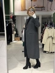 Tek Düğme Yün Efekt Kaşe Kaban